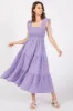 Lavender Smocked Sleeveless Drawstring Shoulder Tiered Maternity Midi Dress sold by Pinkblush