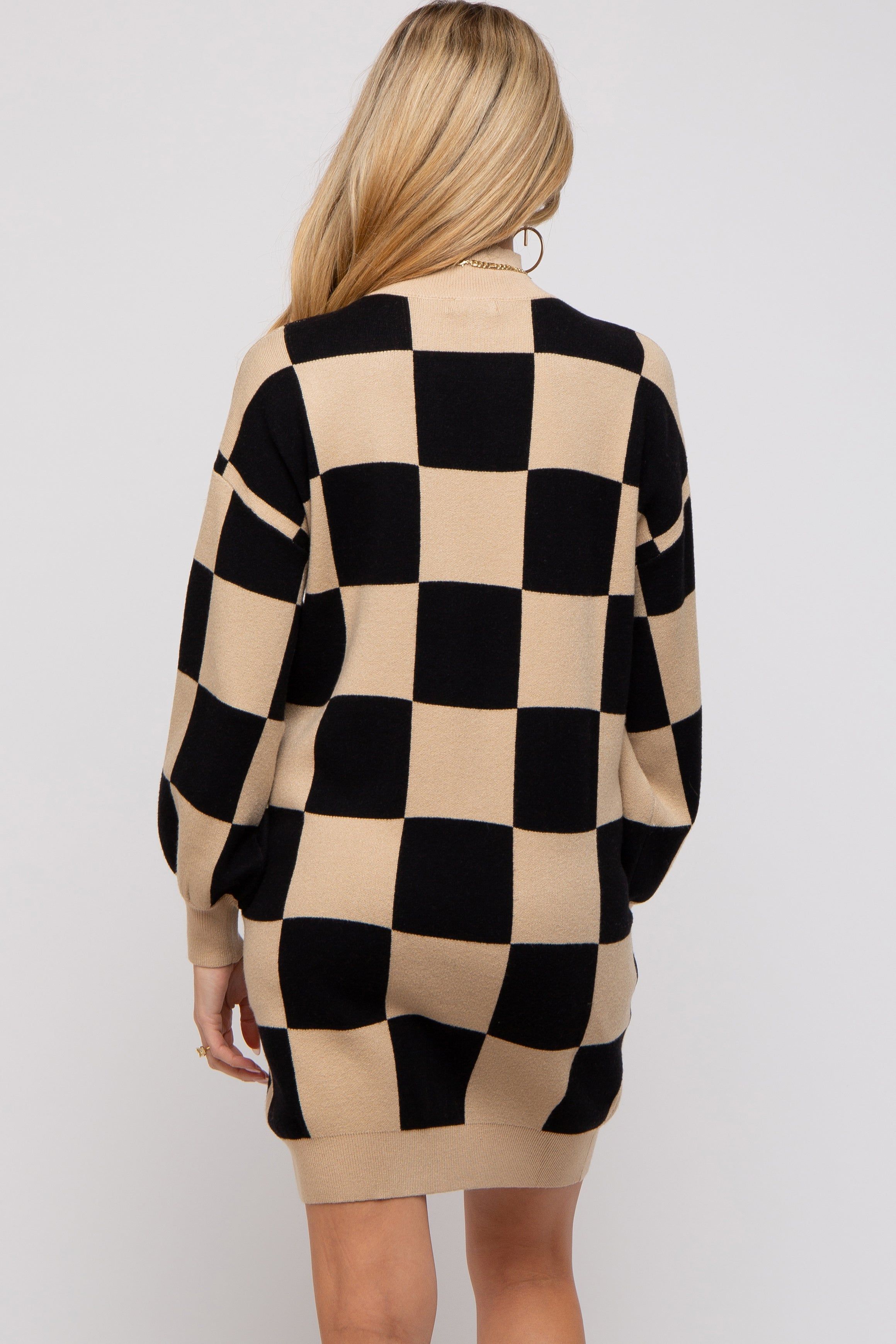 Black Checkered Knit Maternity Sweater Dress sold by Pinkblush product image thumbnail 5