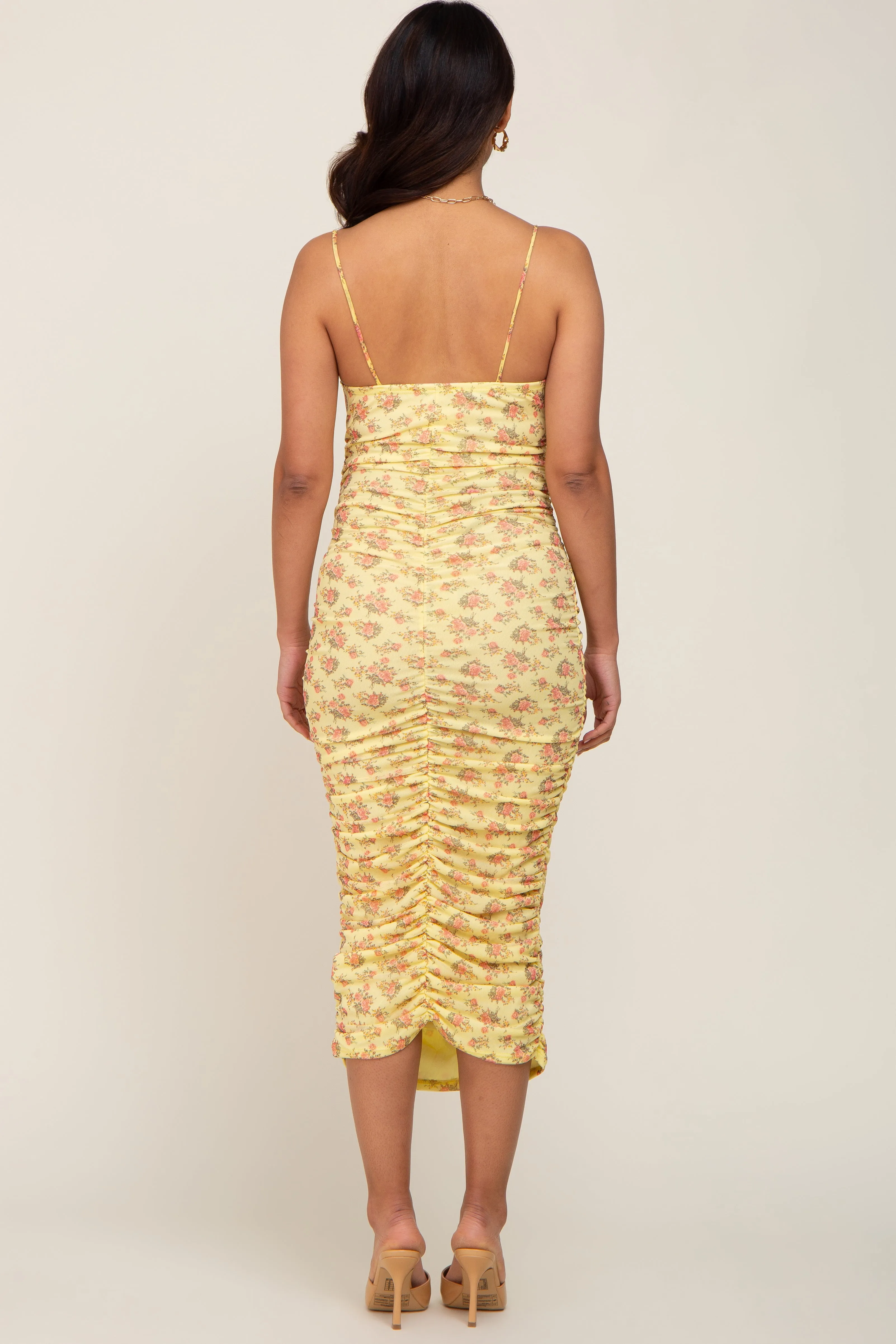 Yellow Mesh Ruched Maternity Fitted Dress sold by Pinkblush product image thumbnail 3
