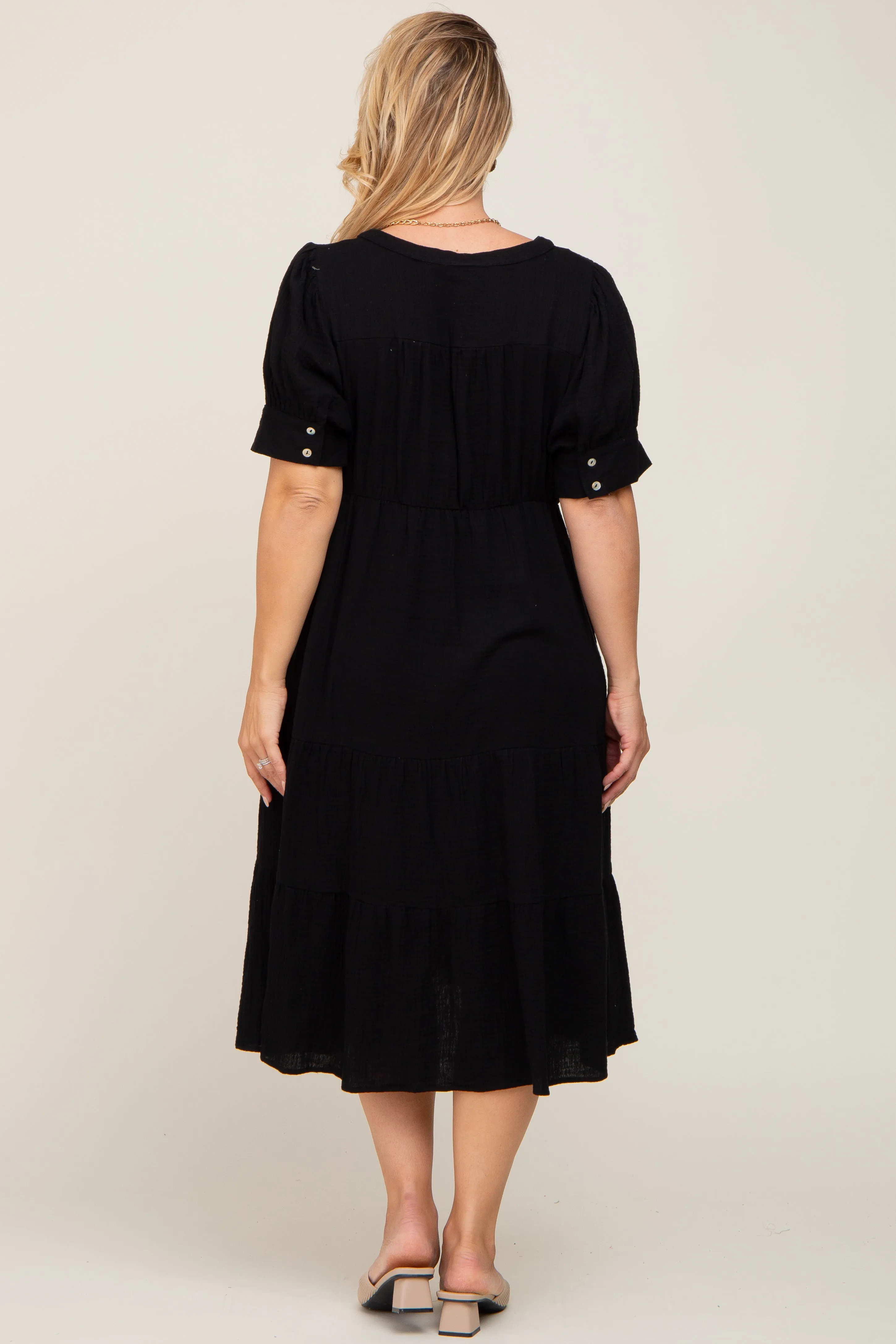 Black Button Down Short Sleeve Plus Maternity Dress sold by Pinkblush product image thumbnail 3