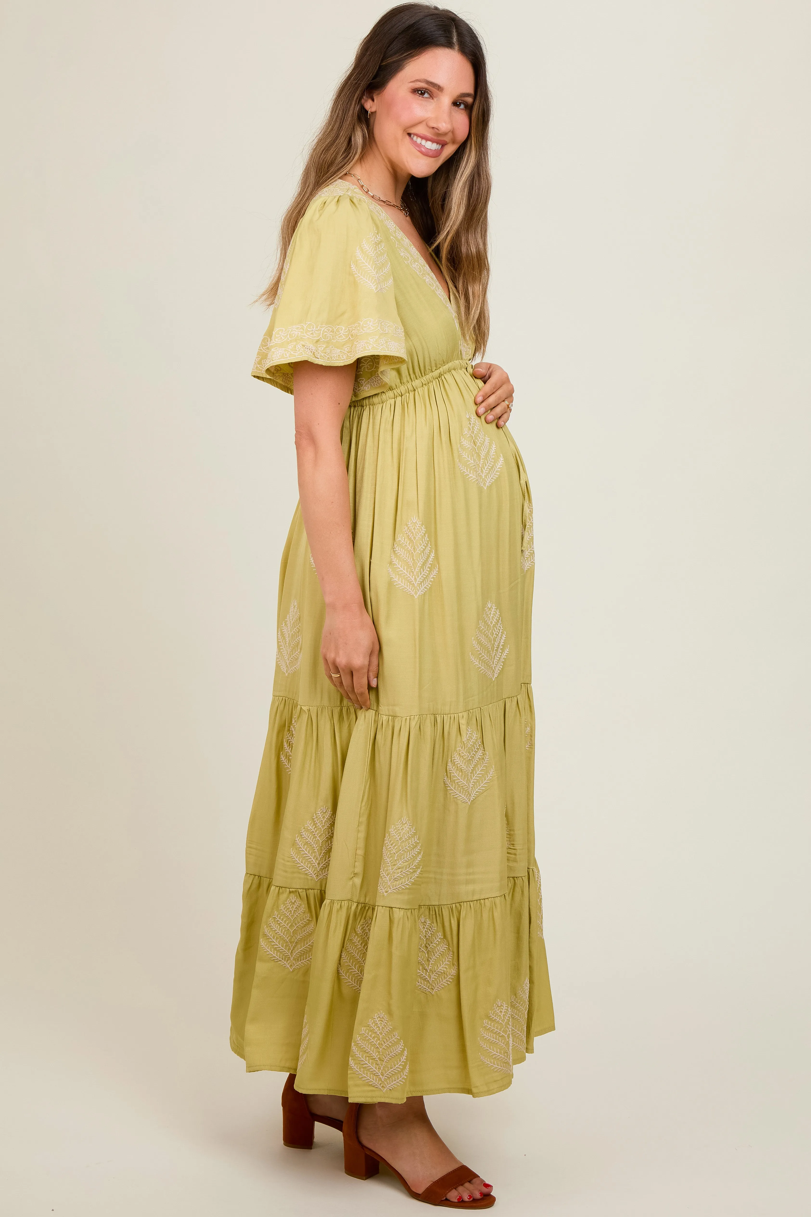 Light Olive Embroidered Maternity Maxi Dress sold by Pinkblush product image thumbnail 2