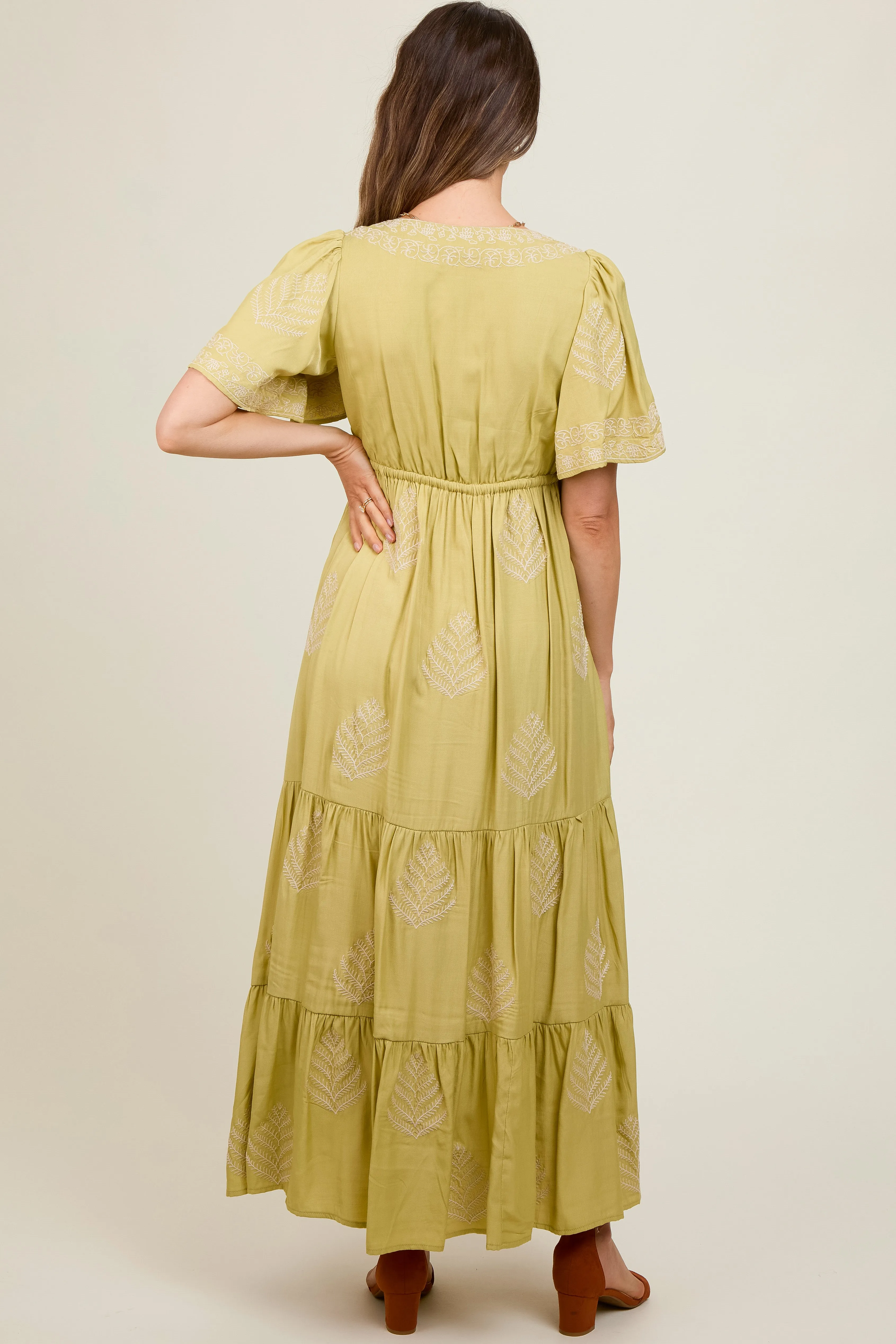 Light Olive Embroidered Maternity Maxi Dress sold by Pinkblush product image thumbnail 3