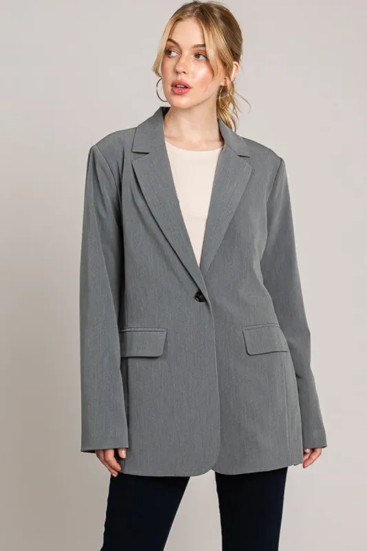 Heather Grey Oversized Twill Blazer Jacket sold by Pinkblush