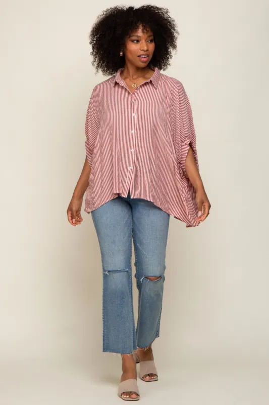 Red Striped Dolman Button Down Top sold by Pinkblush