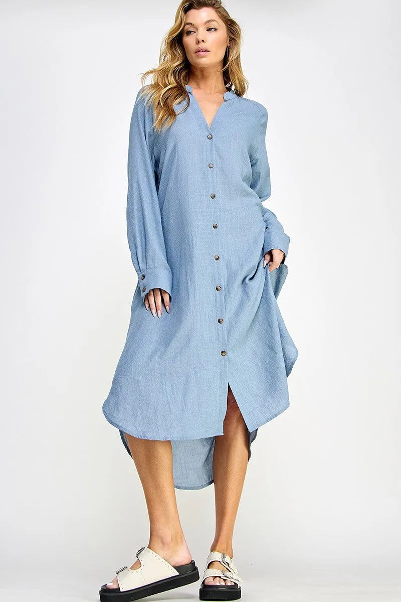 Blue Button Down Midi Dress sold by Pinkblush