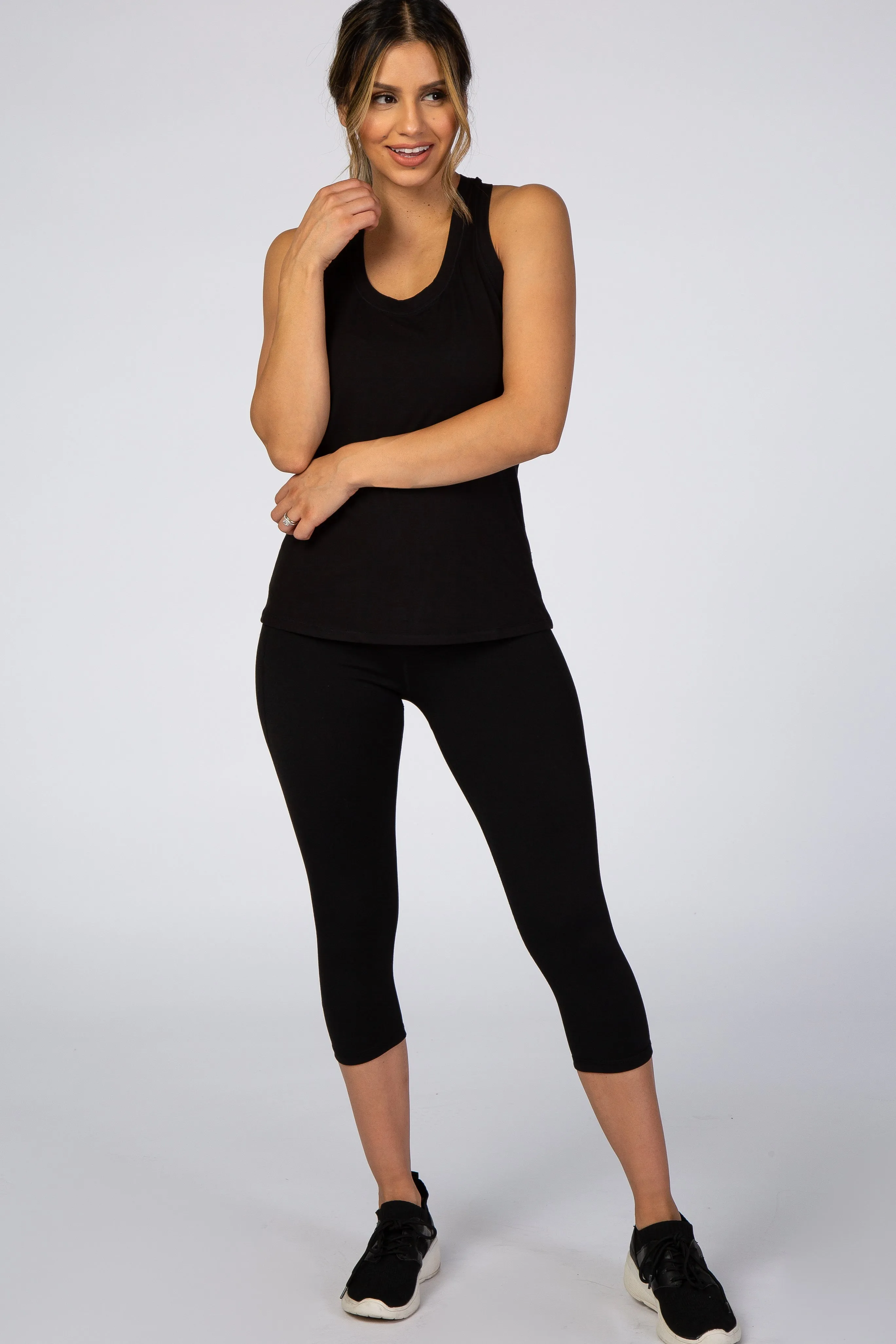 Black Solid Active Racerback Tank Top sold by Pinkblush product image thumbnail 4