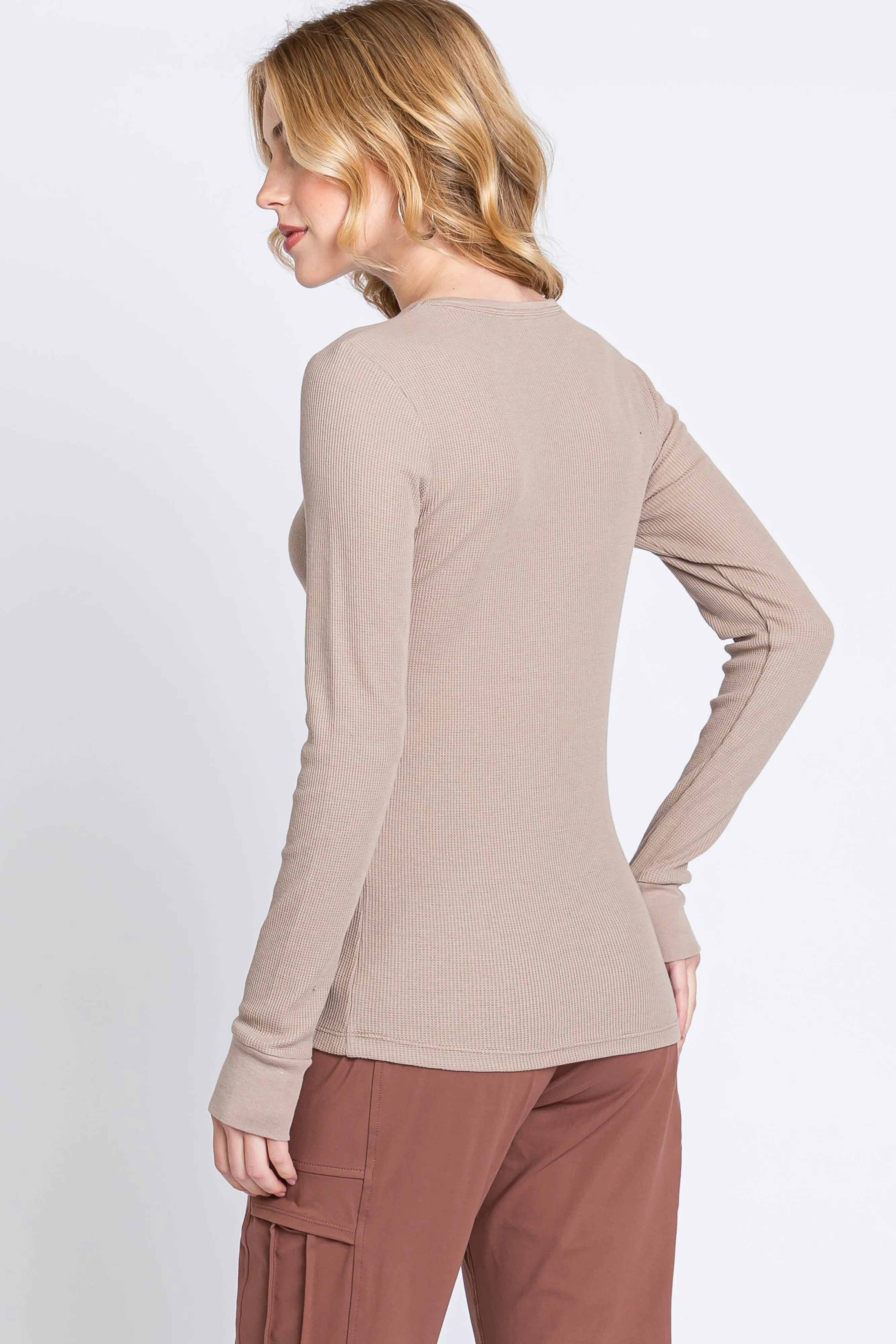 Beige Knit Long Sleeve Round Hem Top sold by Pinkblush product image thumbnail 3