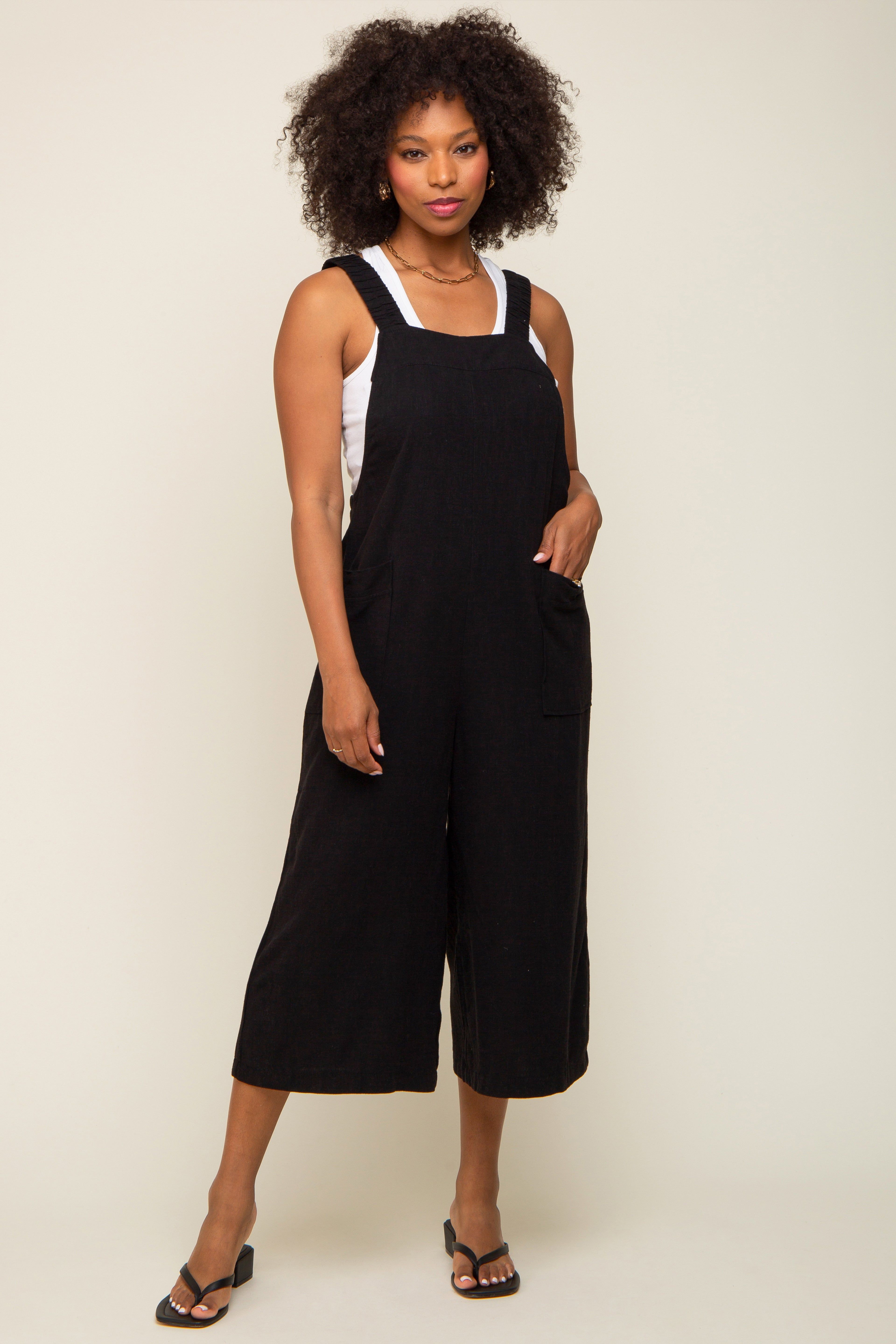 Black Sleeveless Cropped Maternity Jumpsuit sold by Pinkblush product image thumbnail 5