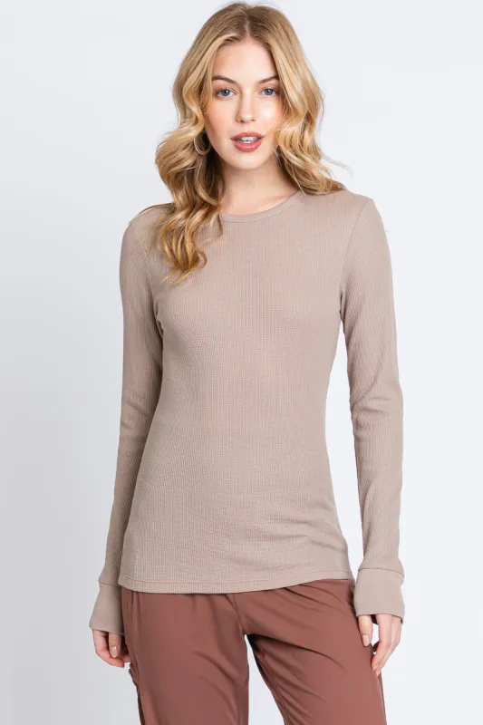 Beige Knit Long Sleeve Round Hem Top sold by Pinkblush