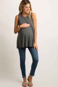 Charcoal Grey Peplum Back Maternity Tank Top sold by Pinkblush