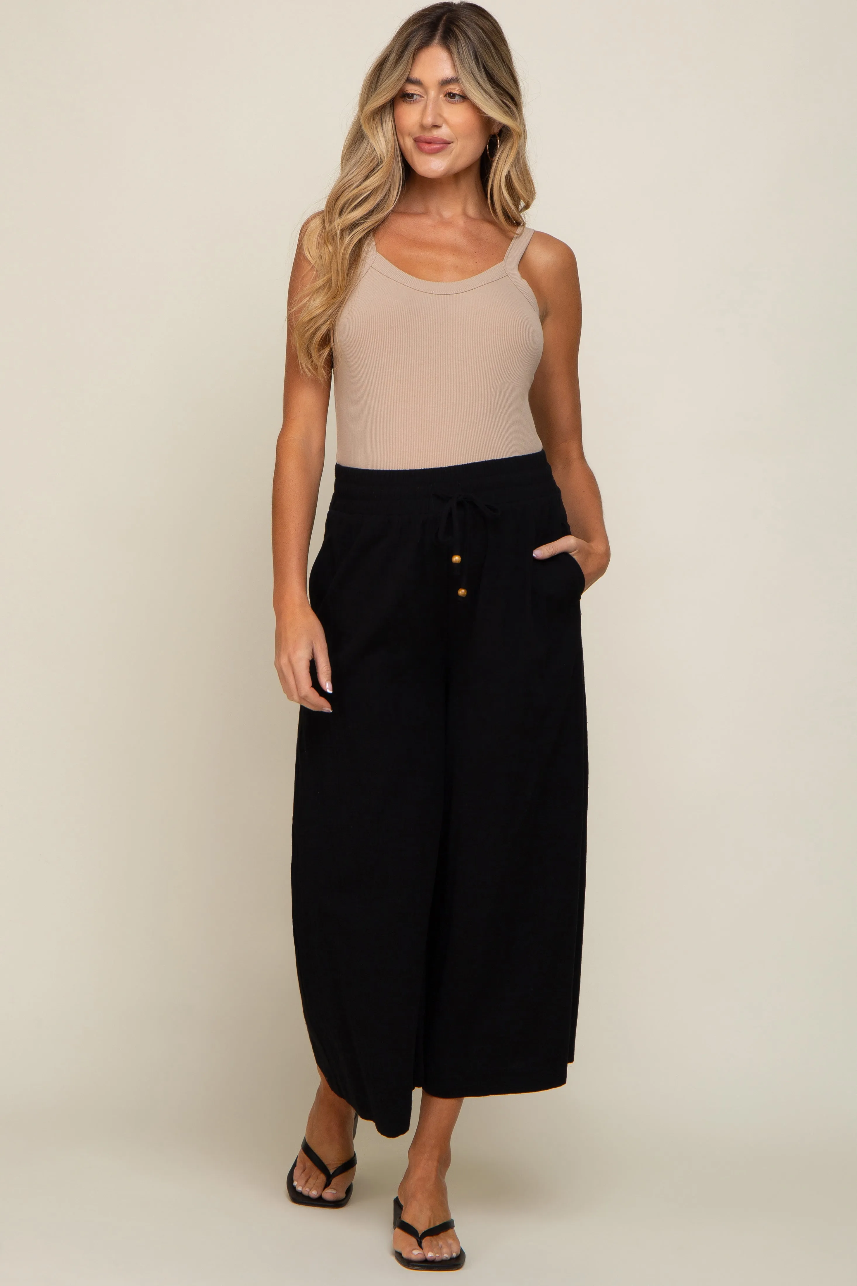 Black Drawstring Wide Leg Maternity Pants sold by Pinkblush product image thumbnail 5