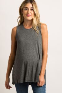 Charcoal Grey Peplum Back Maternity Tank Top sold by Pinkblush