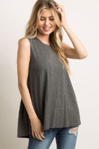 Charcoal Grey Peplum Back Maternity Tank Top sold by Pinkblush