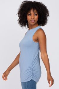 Blue Sleeveless Ruched Top sold by Pinkblush