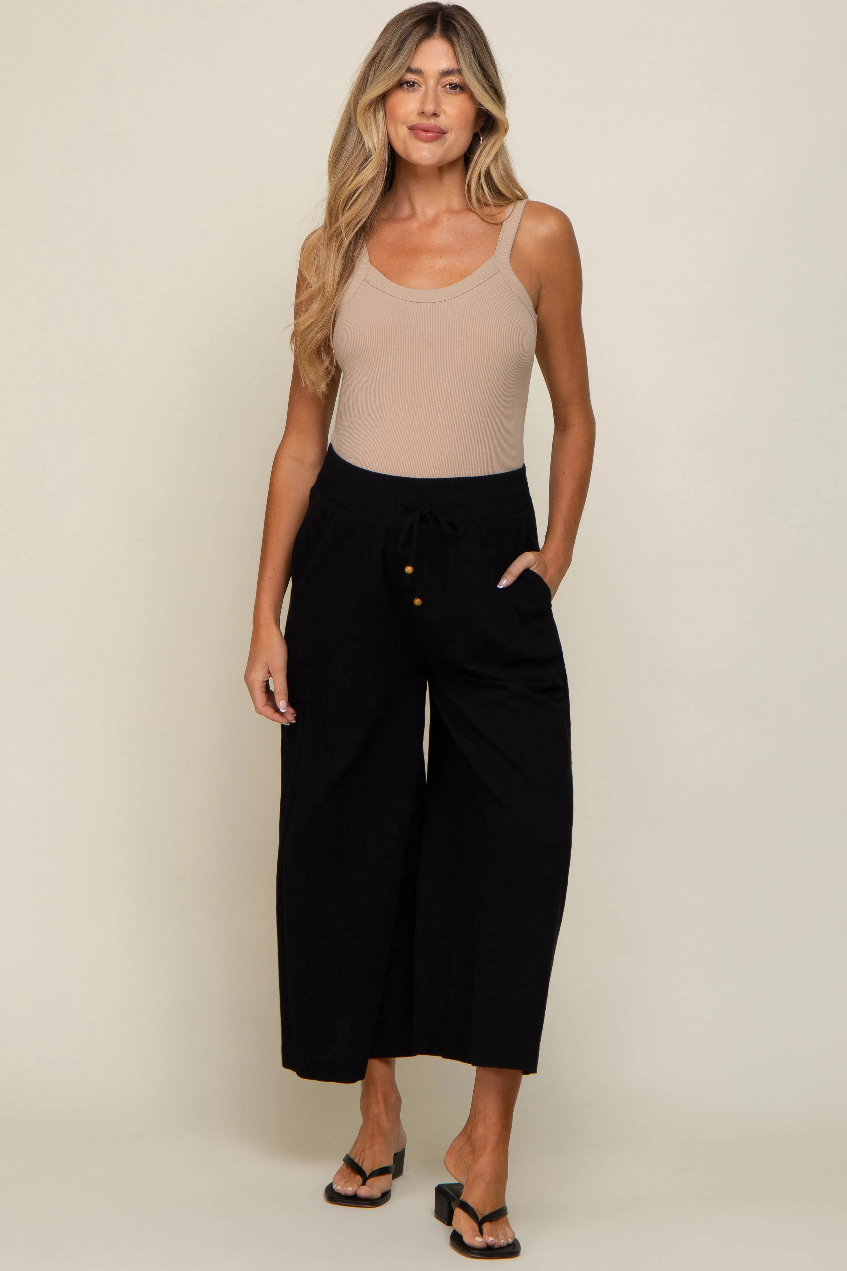 Black Drawstring Wide Leg Maternity Pants sold by Pinkblush