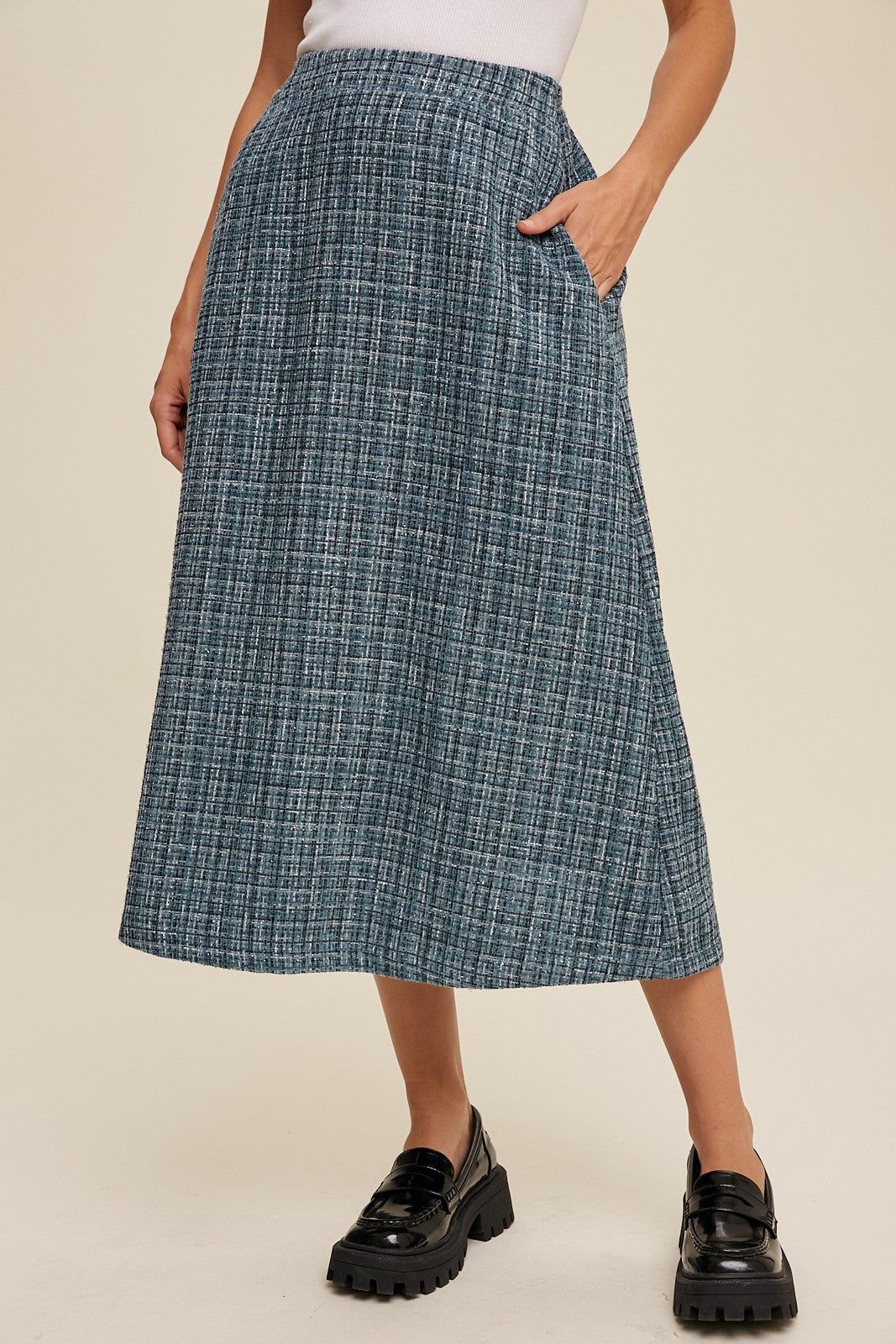 Green Plaid Tweed A-Line Maxi Skirt sold by Pinkblush product image thumbnail 2