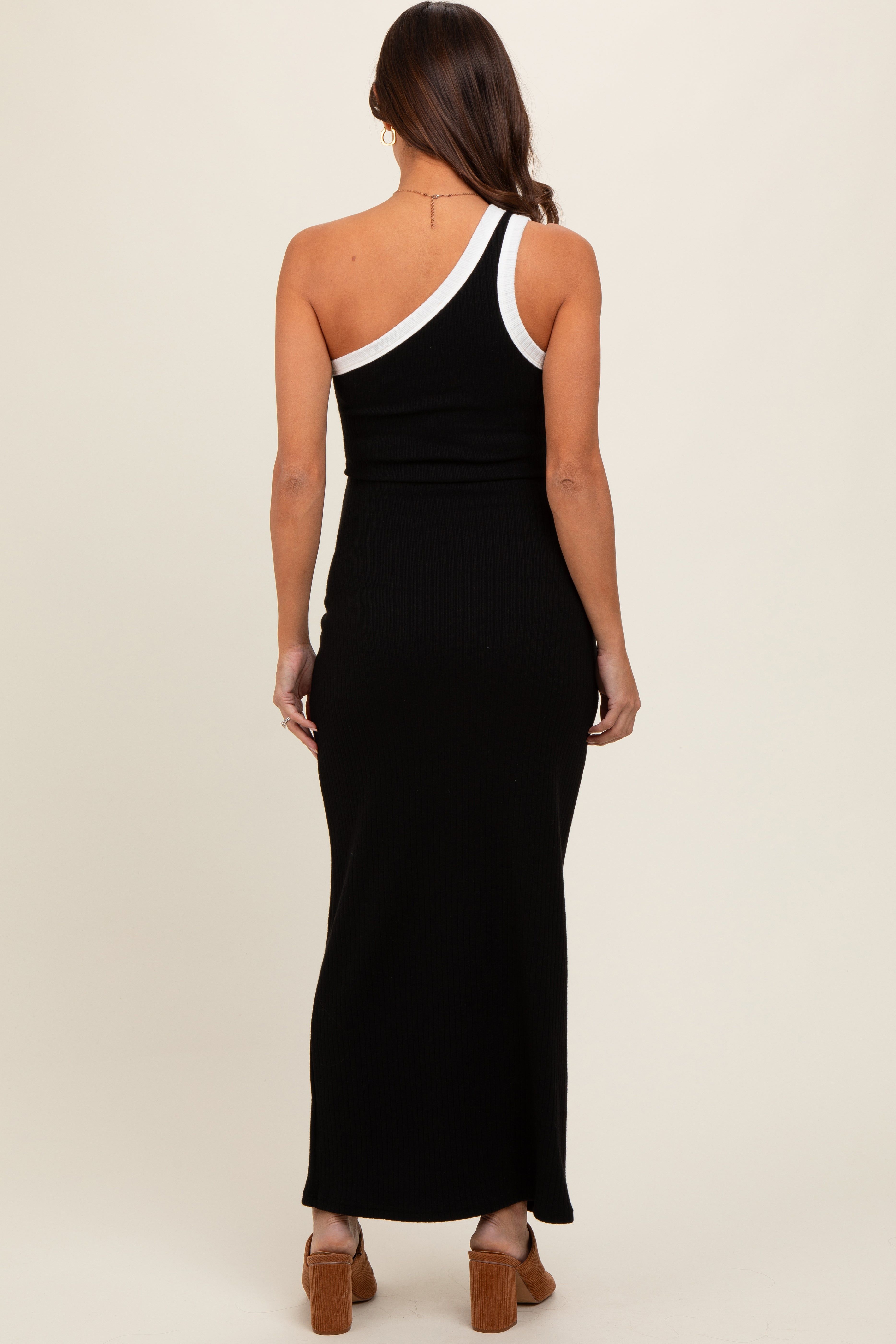 Black Contrast One Shoulder Maternity Maxi Dress sold by Pinkblush product image thumbnail 4
