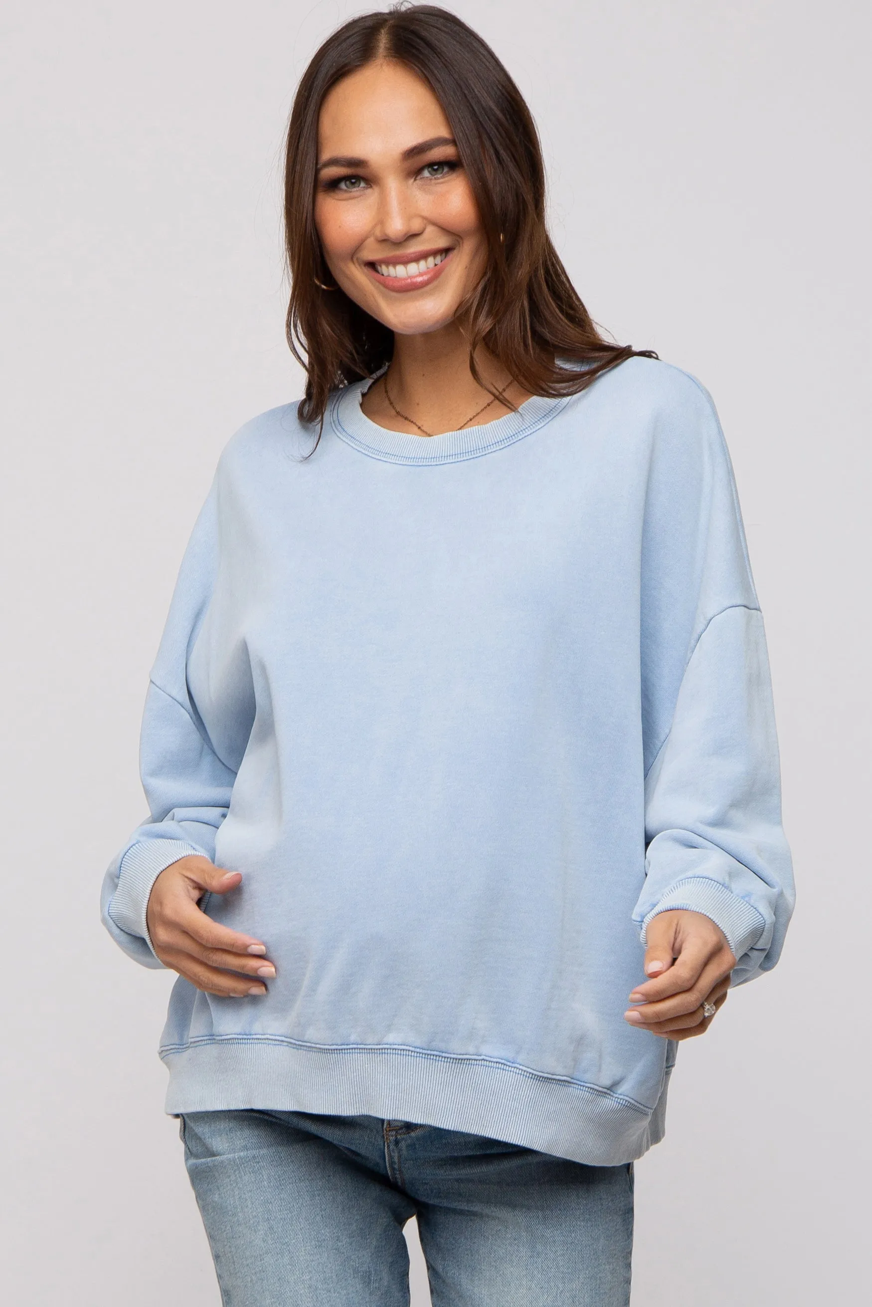 Blue Dropped Shoulder Maternity Sweatshirt sold by Pinkblush
