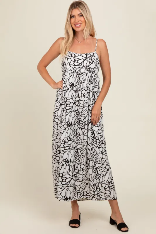 Black Abstract Floral Print Midi Dress sold by Pinkblush