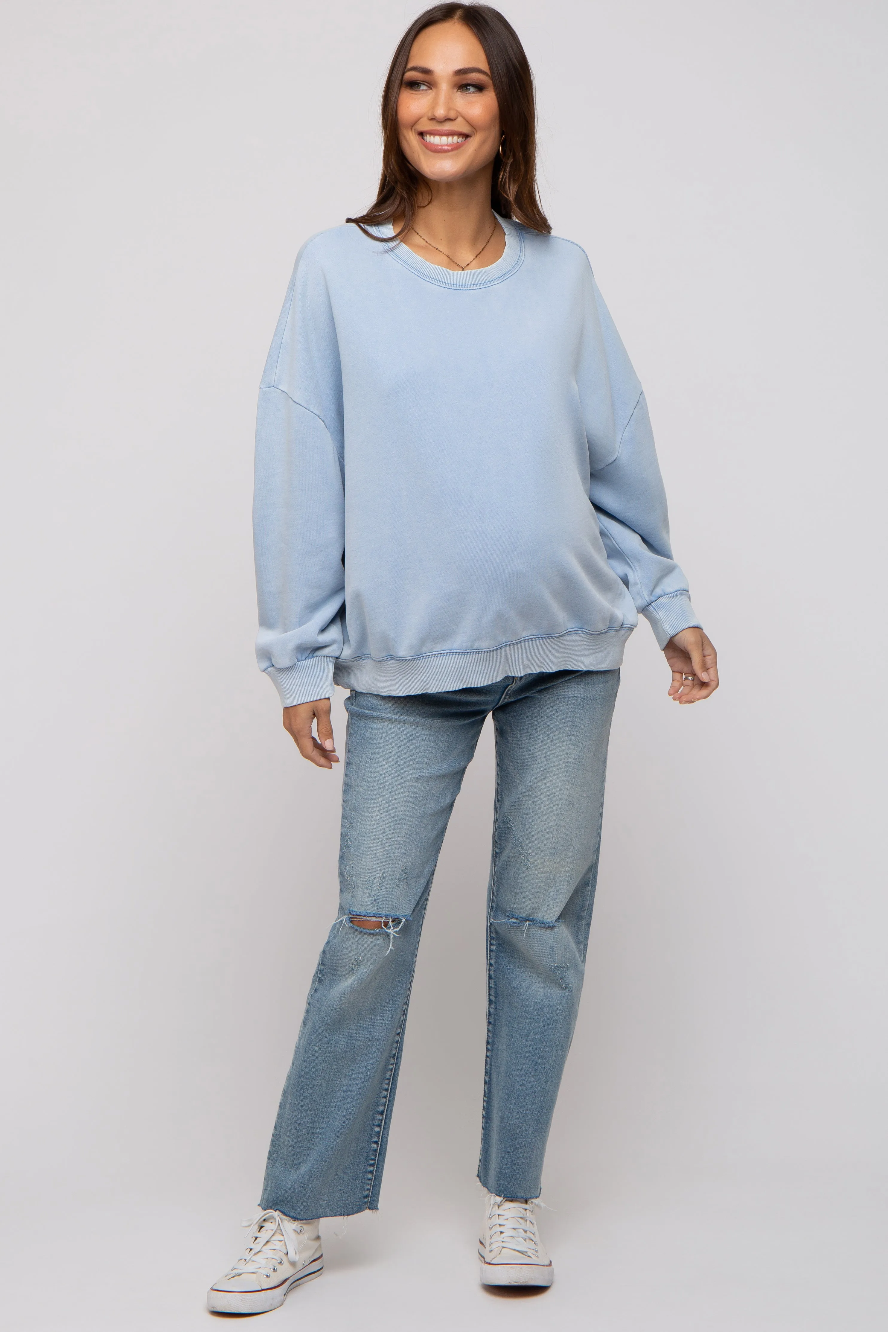 Blue Dropped Shoulder Maternity Sweatshirt sold by Pinkblush product image thumbnail 5