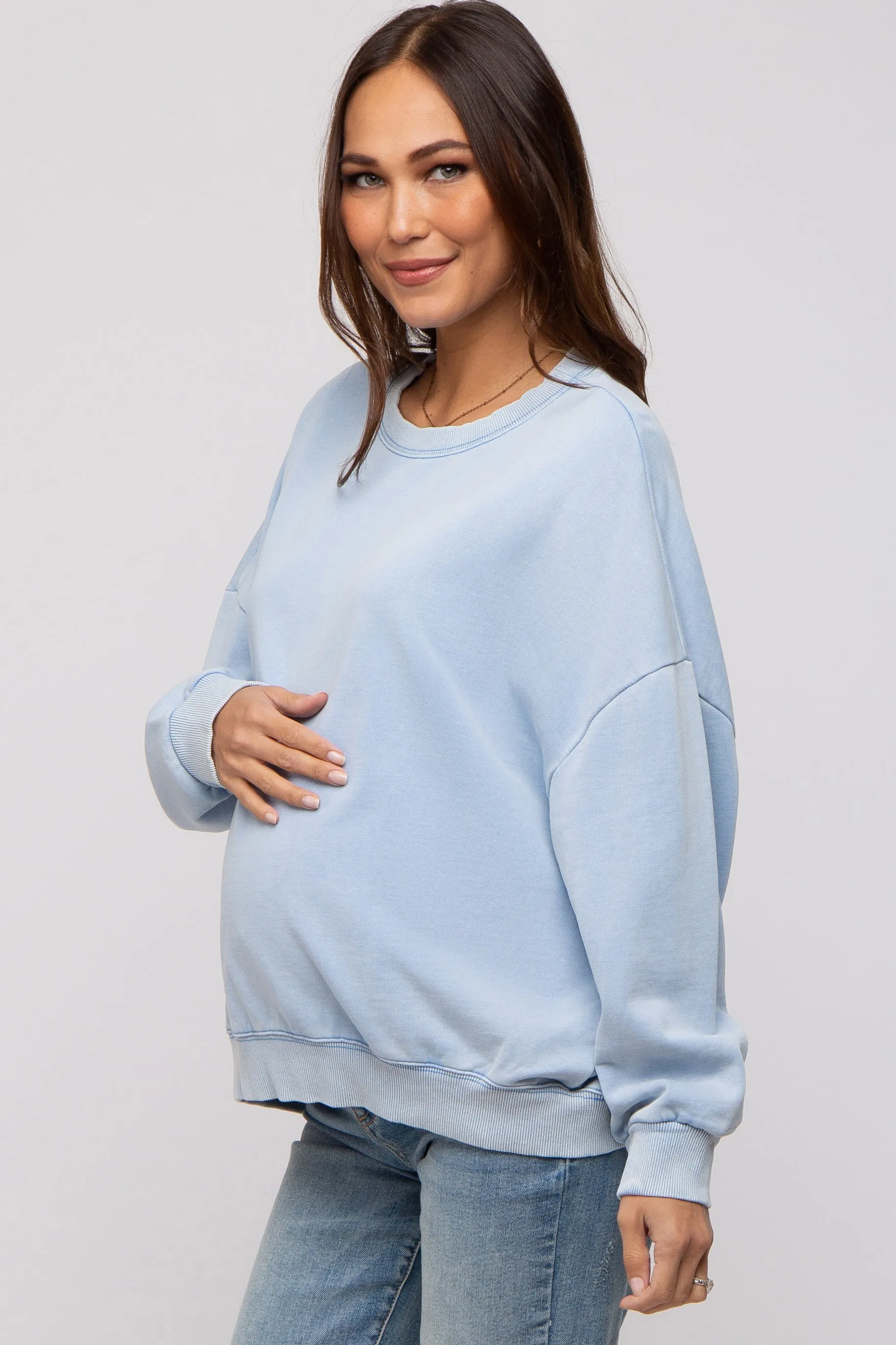 Blue Dropped Shoulder Maternity Sweatshirt sold by Pinkblush product image thumbnail 2