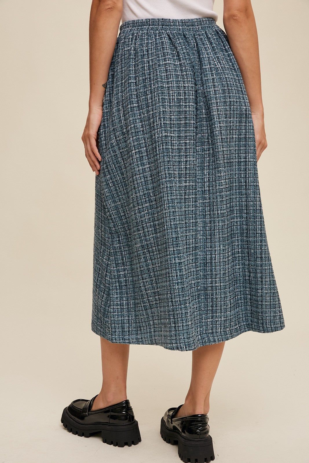Green Plaid Tweed A-Line Maxi Skirt sold by Pinkblush product image thumbnail 4