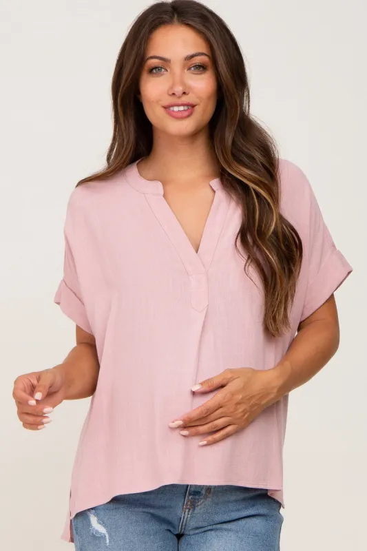 Pink Split Hem Cuffed Maternity Top sold by Pinkblush