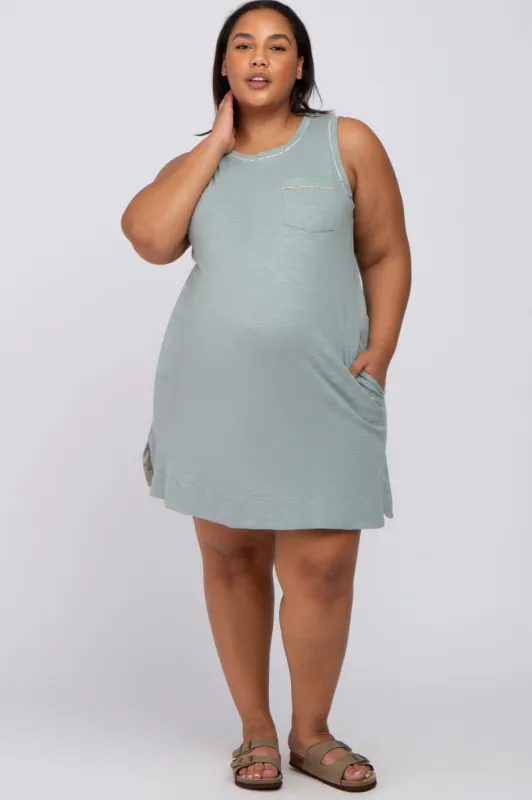 Mint Floral Trim Plus Maternity Shift Dress sold by Pinkblush
