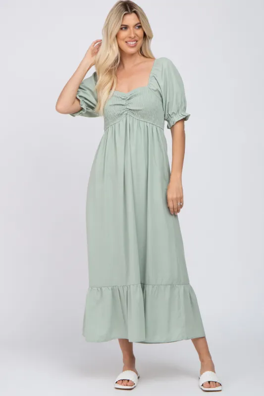 Mint Smocked Sweetheart Neck Maxi Dress sold by Pinkblush