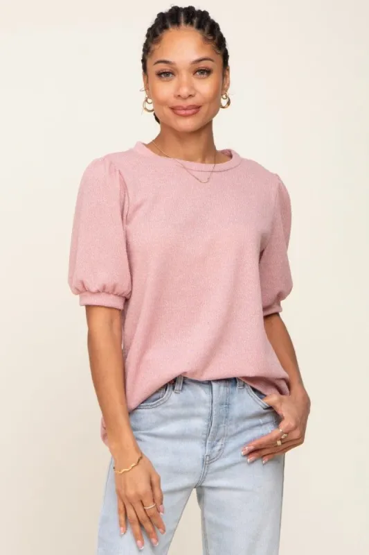 Mauve Puff Short Sleeve Top sold by Pinkblush