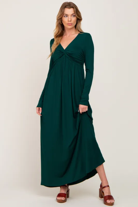 Forest Green Front Twist Long Sleeve Maxi Dress sold by Pinkblush