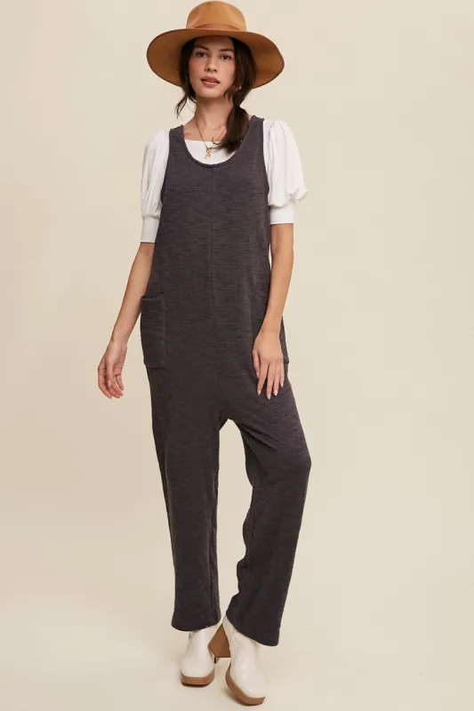 Charcoal Scoop Neck Sleeveless Jumpsuit sold by Pinkblush