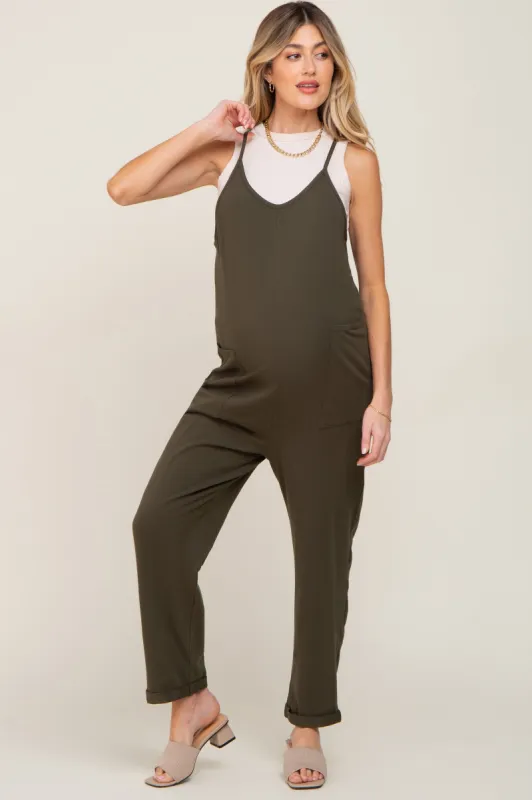 Green Front Pocket Maternity Jumpsuit sold by Pinkblush