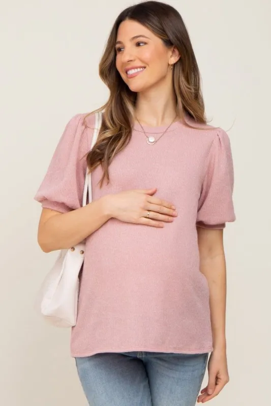 Mauve Puff Short Sleeve Maternity Top sold by Pinkblush