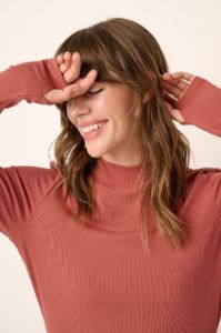 Rust Ribbed Mock Neck Midi Dress sold by Pinkblush