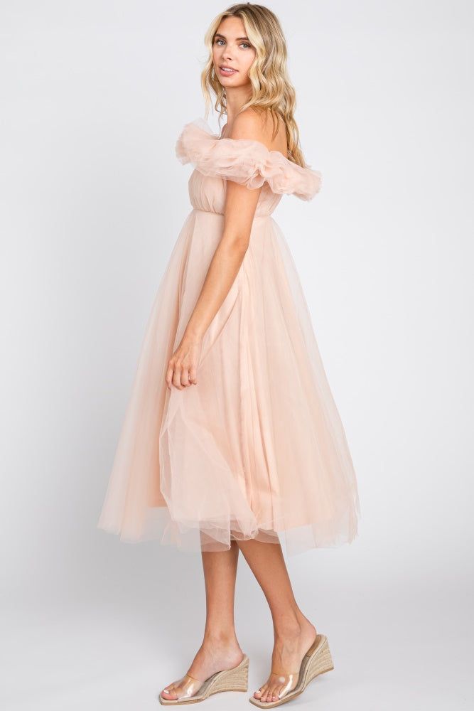 Light Pink Tulle Off Shoulder Midi Dress sold by Pinkblush product image thumbnail 2