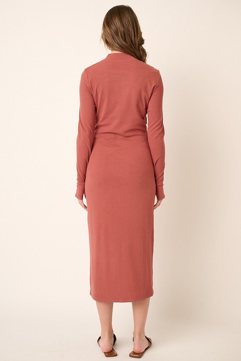 Rust Ribbed Mock Neck Midi Dress sold by Pinkblush product image thumbnail 3