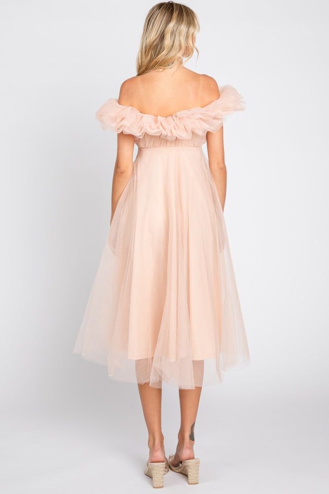 Light Pink Tulle Off Shoulder Midi Dress sold by Pinkblush product image thumbnail 3
