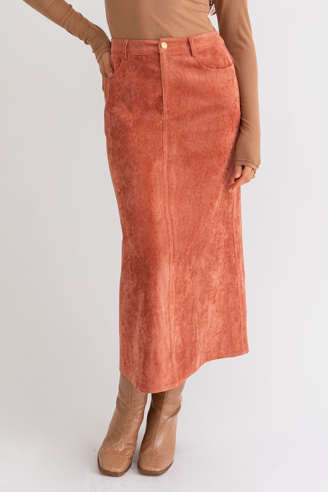 Rust Cord Maxi Skirt sold by Pinkblush product image thumbnail 2