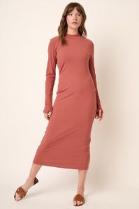Rust Ribbed Mock Neck Midi Dress sold by Pinkblush