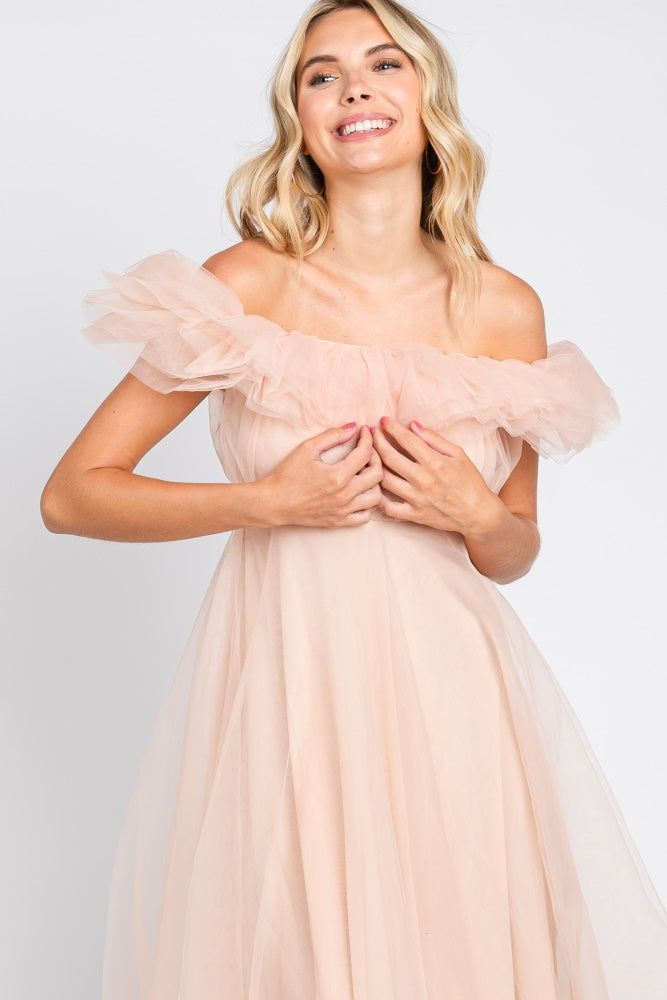 Light Pink Tulle Off Shoulder Midi Dress sold by Pinkblush product image thumbnail 4