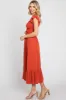 Rust Smocked Ruched Ruffle Hem Maxi Dress sold by Pinkblush