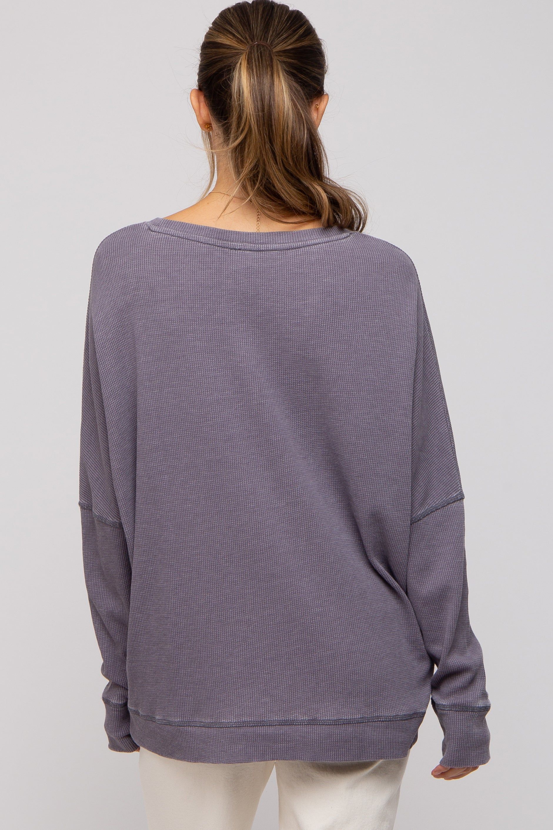 Grey Waffle Knit Long Sleeve Maternity Top sold by Pinkblush product image thumbnail 4