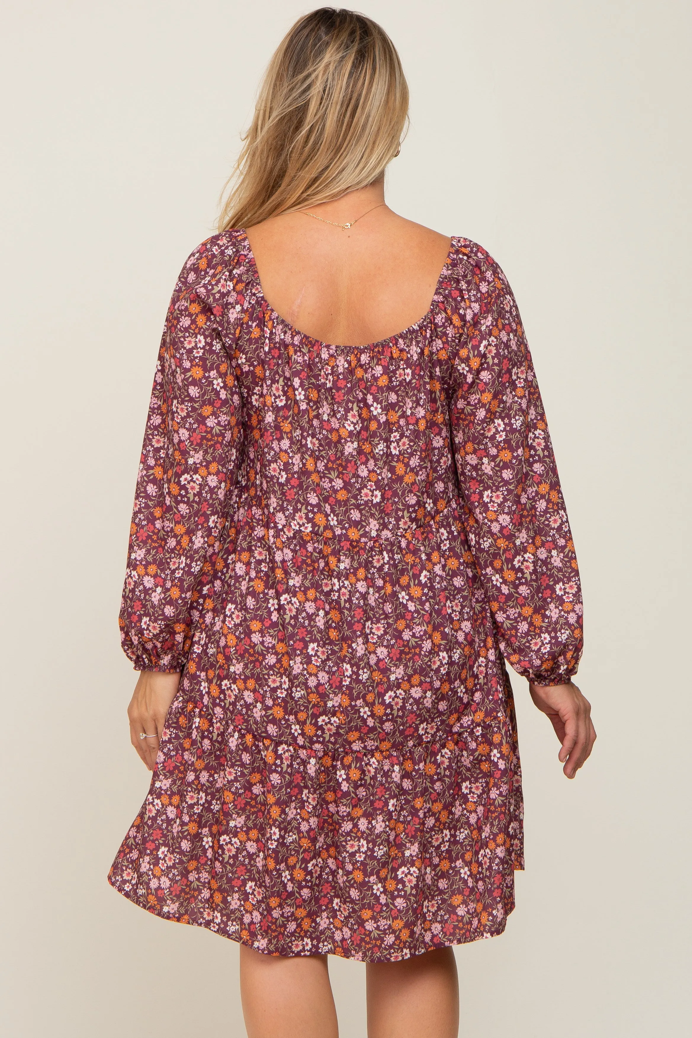 Burgundy Floral Long Sleeve Plus Maternity Dress sold by Pinkblush product image thumbnail 3