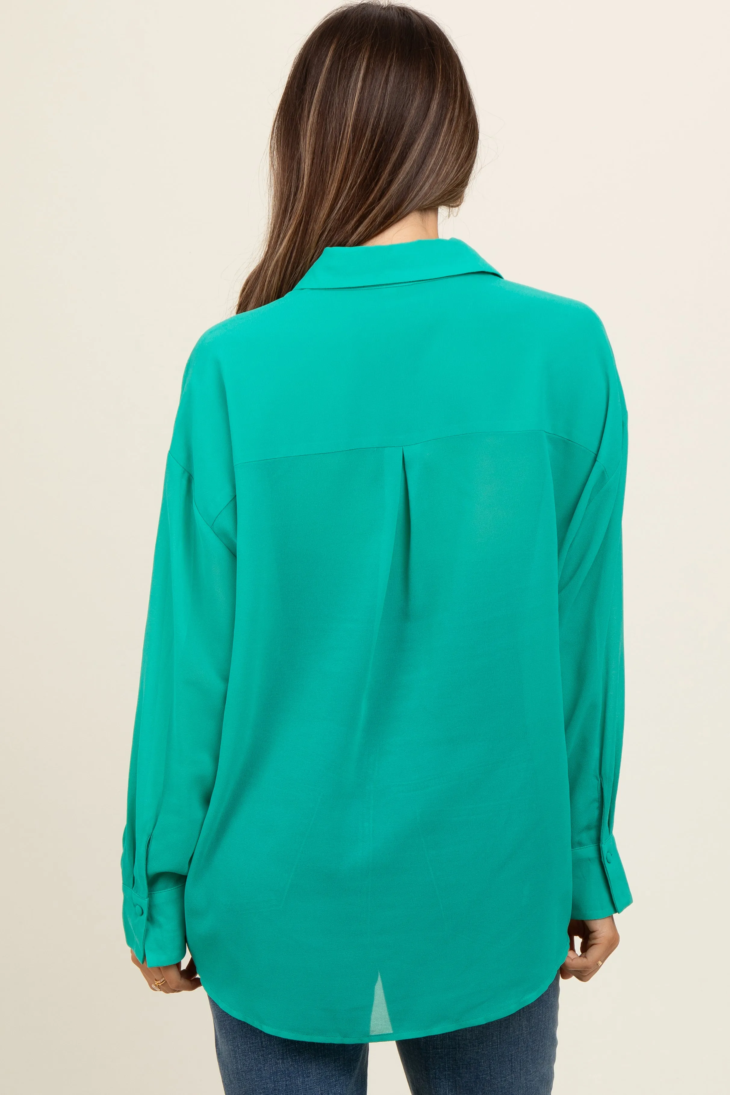 Teal Sheer Button Down Maternity Blouse sold by Pinkblush product image thumbnail 2