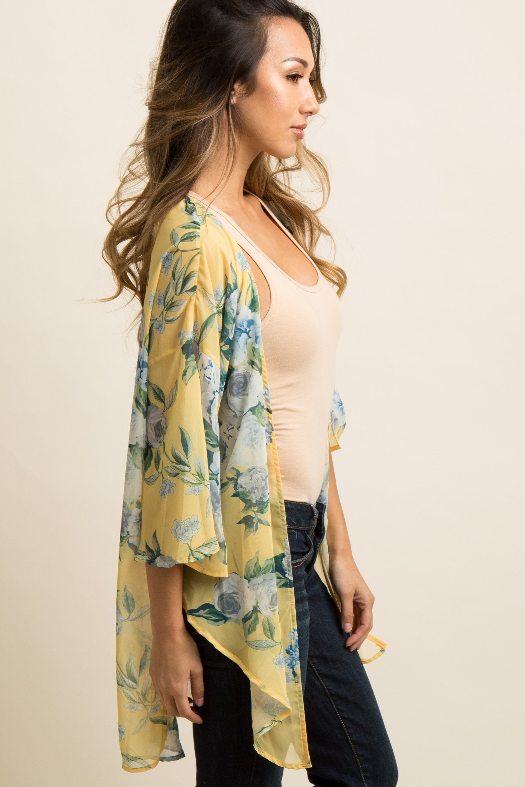 PinkBlush Yellow Floral Chiffon Bell Sleeve Cover Up sold by Pinkblush product image thumbnail 2