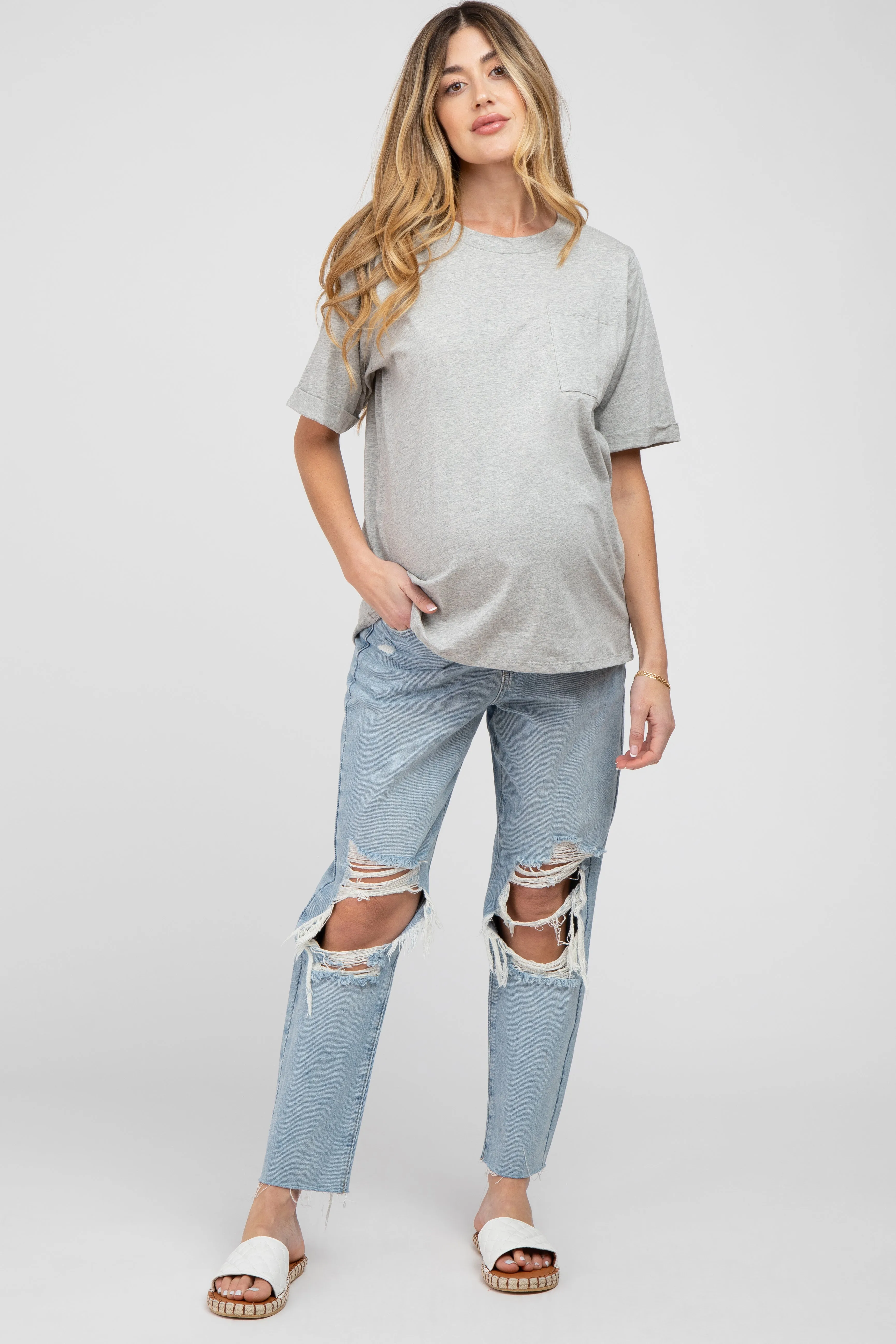 Heather Grey Oversized Pocket Front Short Sleeve Maternity Top sold by Pinkblush product image thumbnail 2