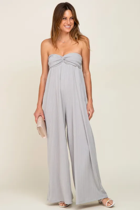 Grey Strapless Front Twist Jumpsuit sold by Pinkblush