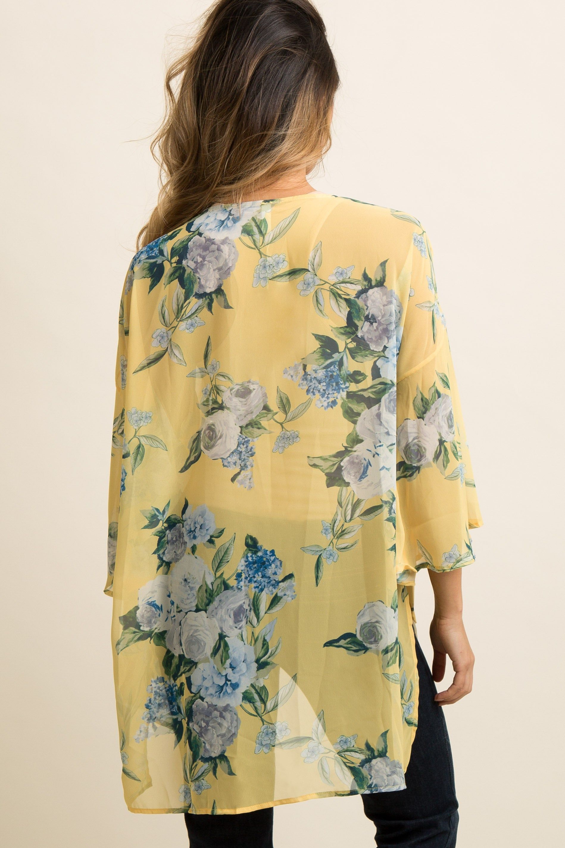 PinkBlush Yellow Floral Chiffon Bell Sleeve Cover Up sold by Pinkblush product image thumbnail 3
