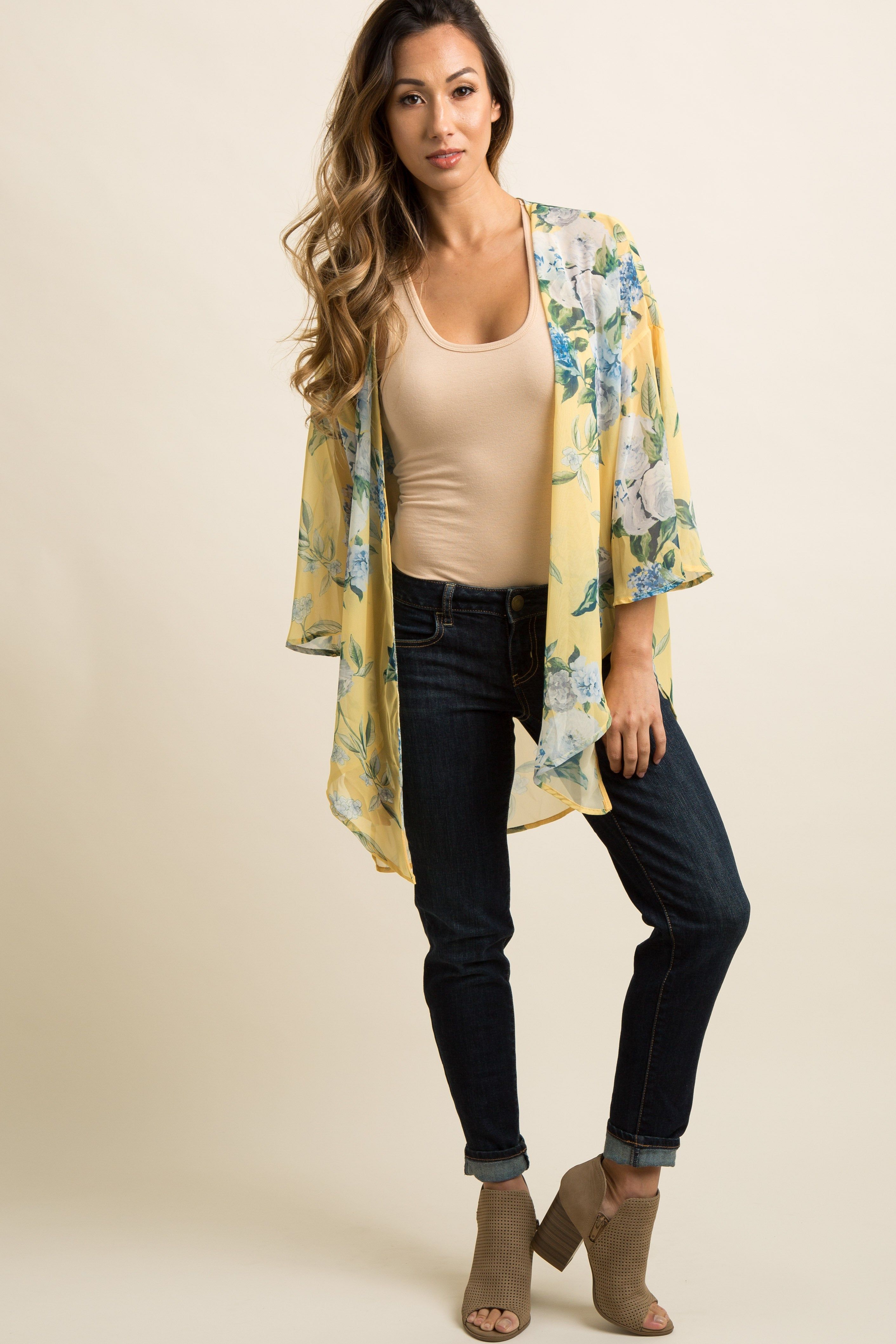 PinkBlush Yellow Floral Chiffon Bell Sleeve Cover Up sold by Pinkblush product image thumbnail 4